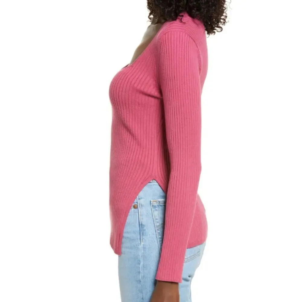 OPEN EDIT Rib Scoop Neck Dusty Pink Sweater Size: M NWT - Image 3