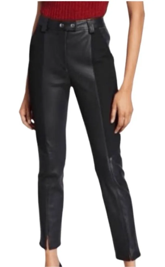 🌟A.L.C.🌟 DEVIN LAMB LEATHER & PONTE KNIT HIGH WAISTED SLIM TROUSER BLACK SZ 0 - Image 1