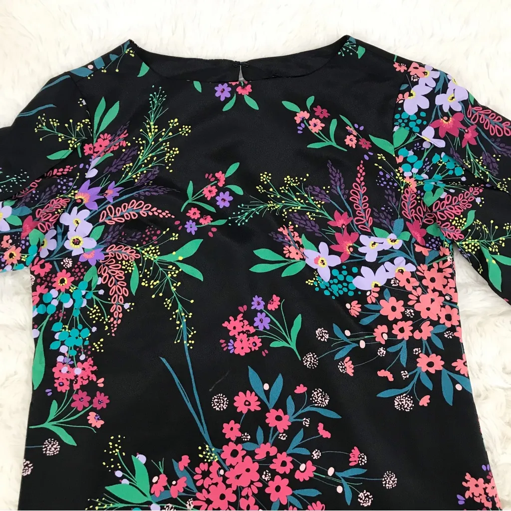 TRINA TURK Black Floral Print Shift Dress Tulip Sleeve Size XS‎ New - Image 3