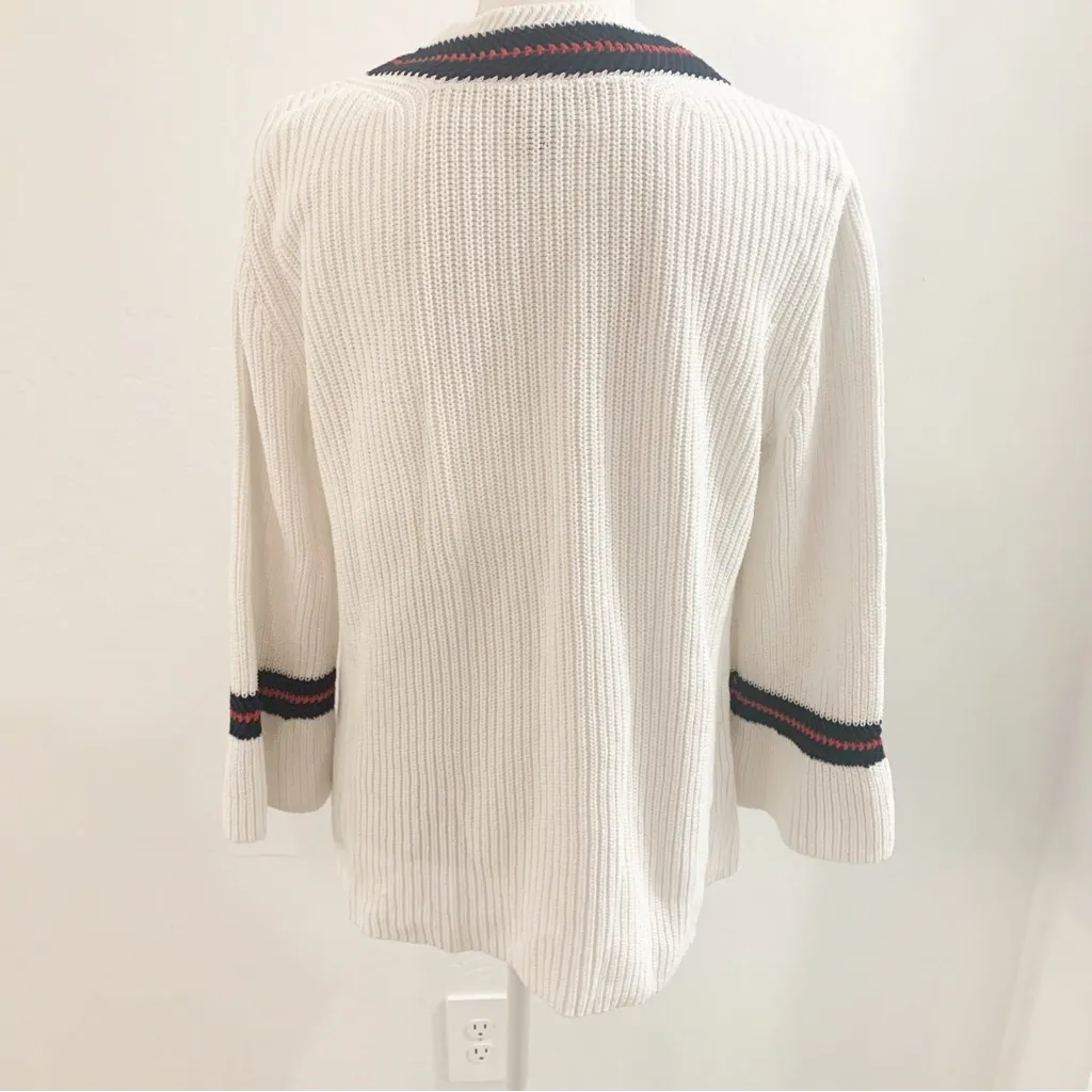 Cabi Ace V-neck Preppy Bell Sleeve White Sweater Style 5639 Size M - Image 9