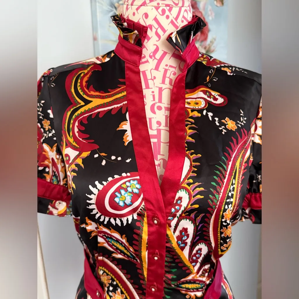 Reversible Robertson LA 2000s Y2K Paisley Red Satin Top Satin Blouse Romantic XS - Image 2