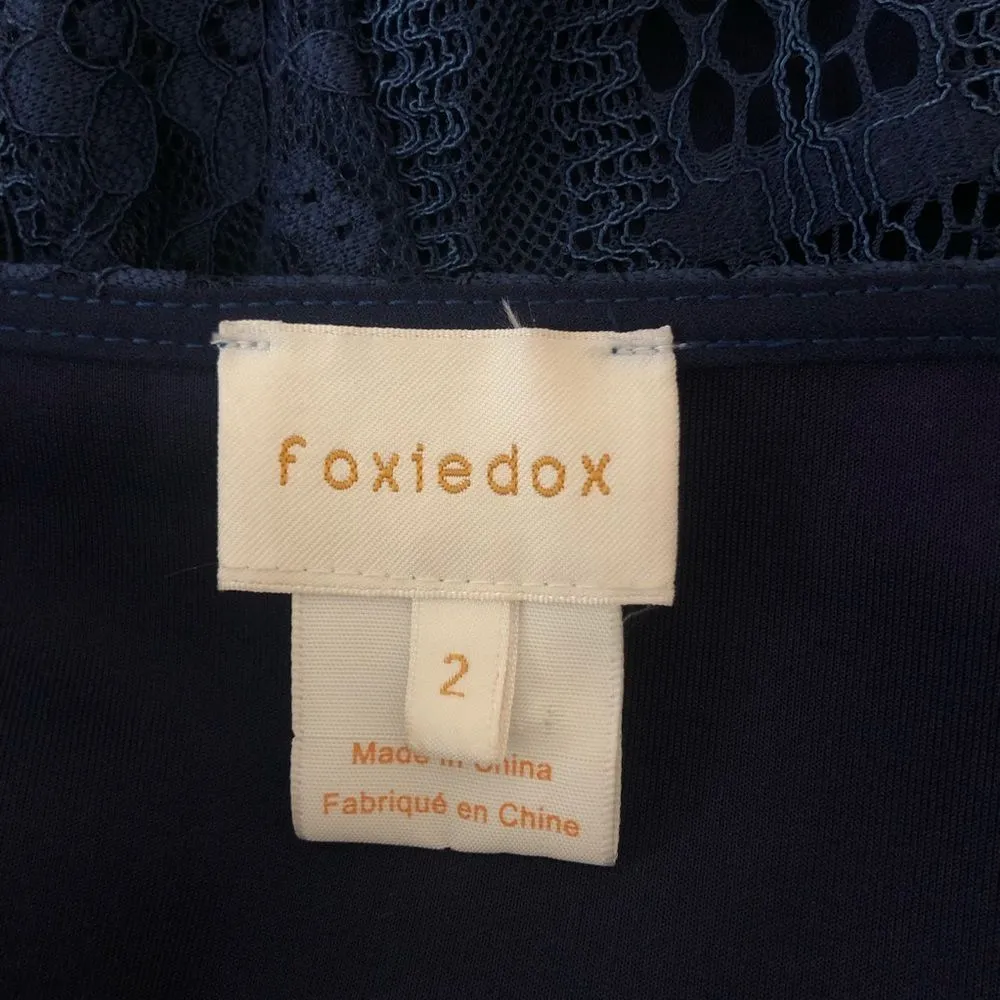 Foxiedox Blue Maisie Lace Velvet Trim Midi Dress Sheer Overlay Sleeveless size 2 - Image 11