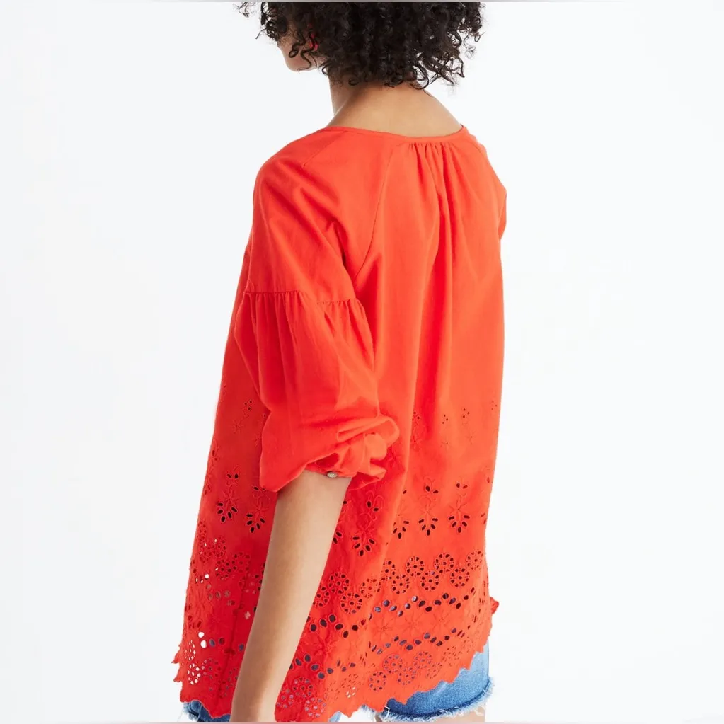 Madewell • Beautiful Bright Poppy Red Eyelet Lattice Scalloped Hem Blouse Size S - Image 13
