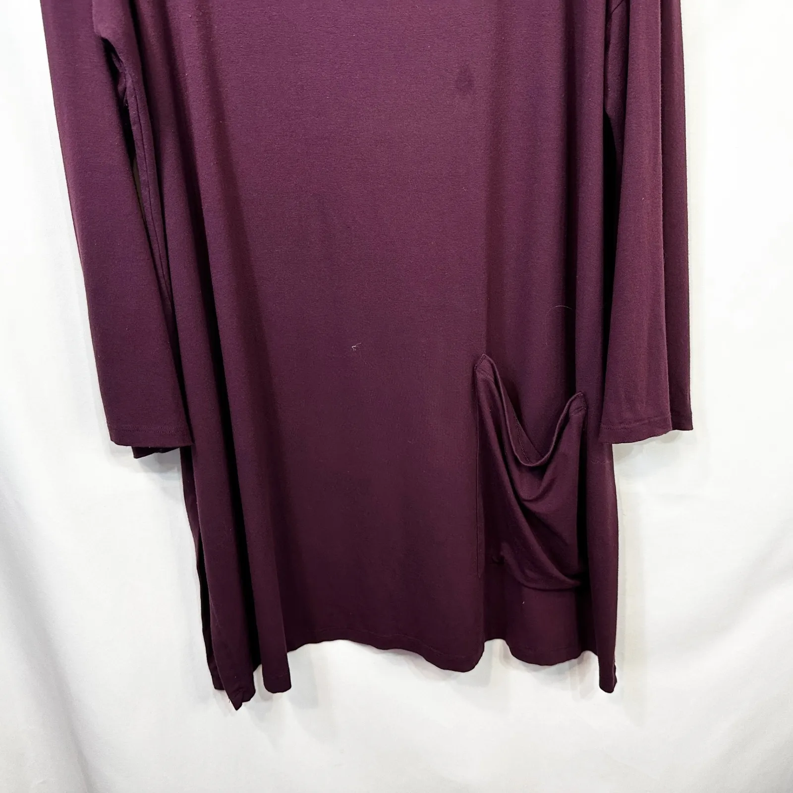 Eileen Fisher XL Tunic Dress Burgundy Jersey Knit Long Sleeve Pocket Luxe 411 - Image 5