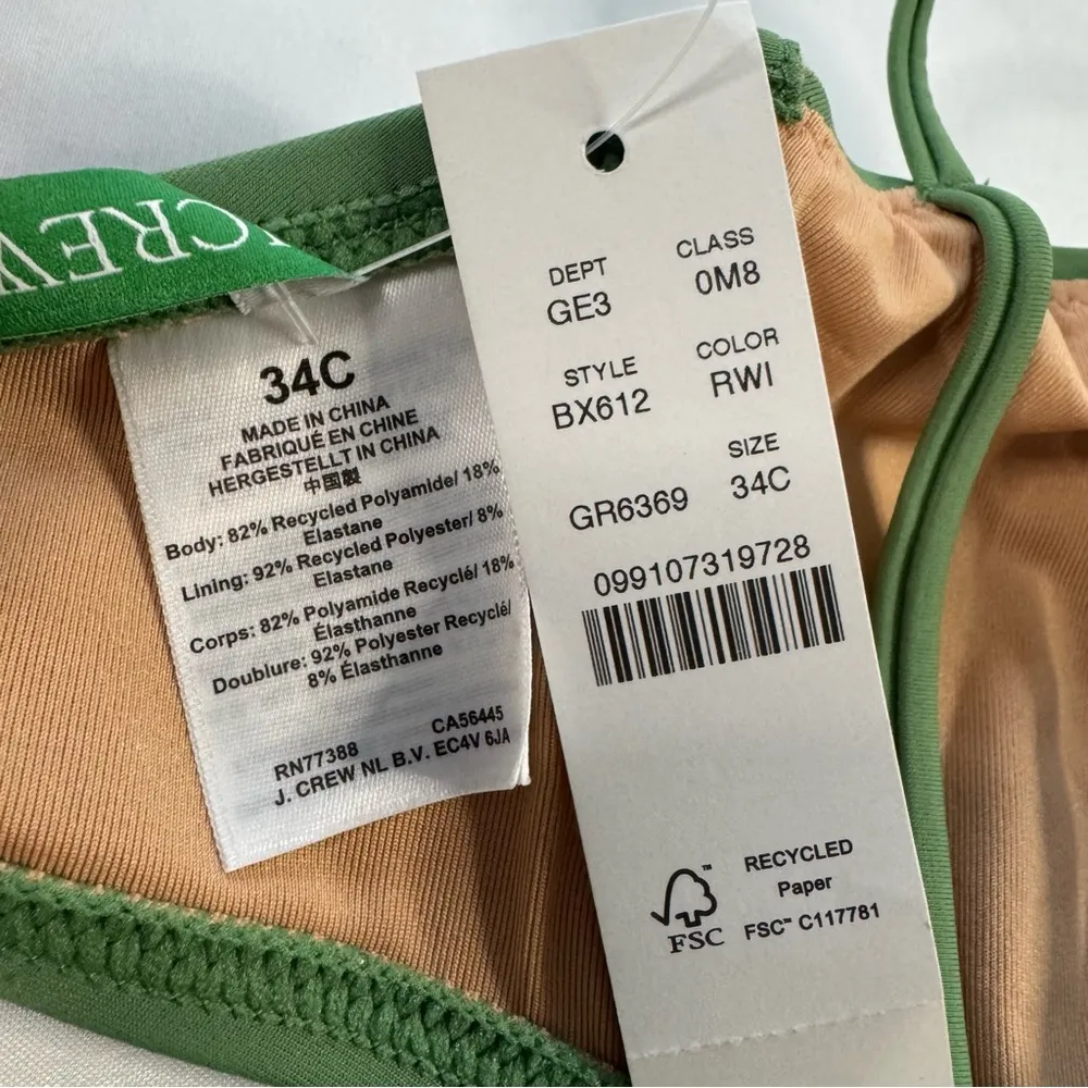 NWT J Crew Balconette Underwire Bikini Top Green Size 34C Pin Up Beach BX612 - Image 3