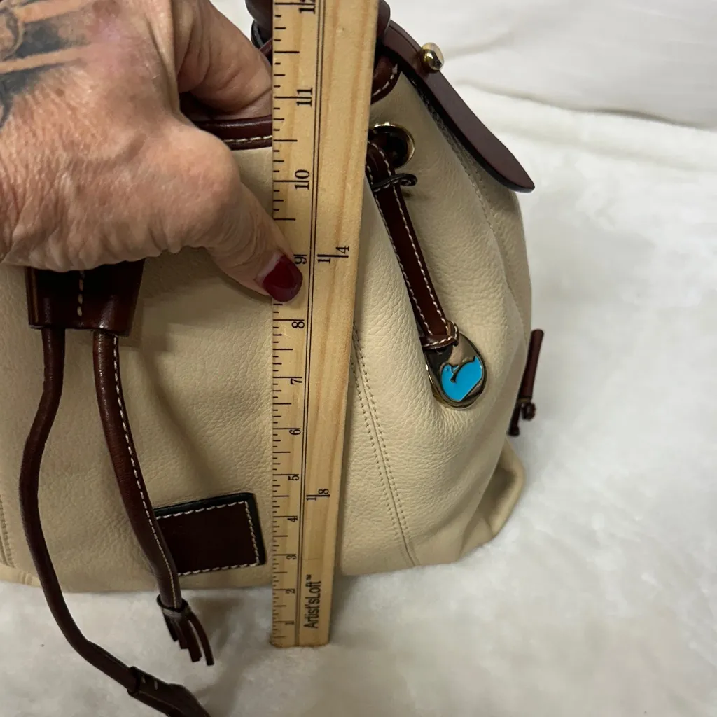 Dooney & Bourke Tan and Brown Leather Hobo Drawstring Bag - Image 8