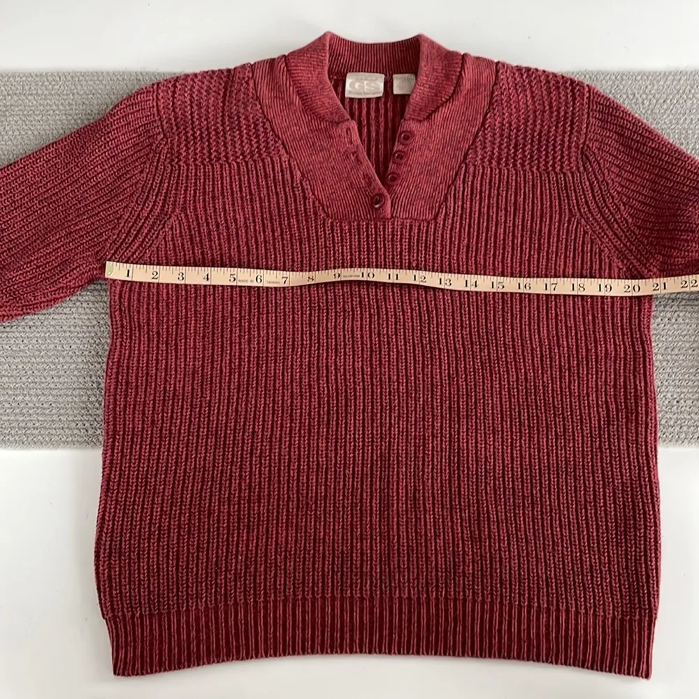 Vintage Gander Mountain Guide Series Red Heavyweight Cotton Henley Sweater Sz M Purple Size M - Image 7