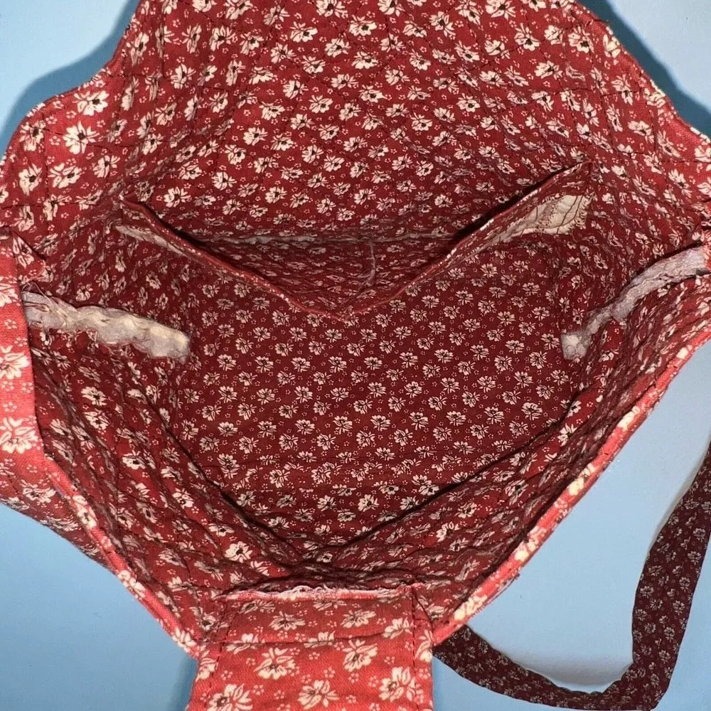 VINTAGE Handmade Fabric Purse Shoulder Bag Floral Print Rust Beige Country Women - Image 3