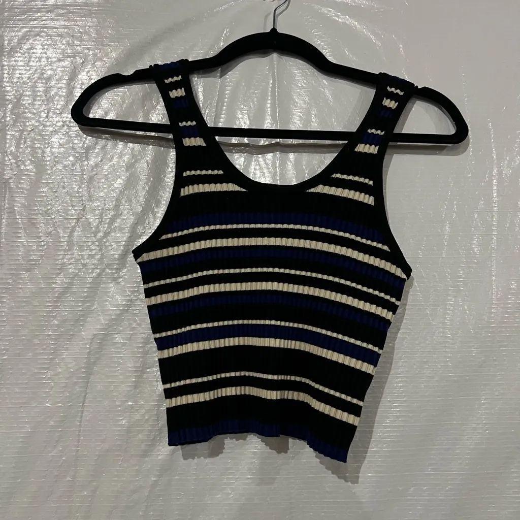 3.1 Phillip Lim Black and Blue Multi-Stripe Cropped Tank Top Size XS $275 - Image 2