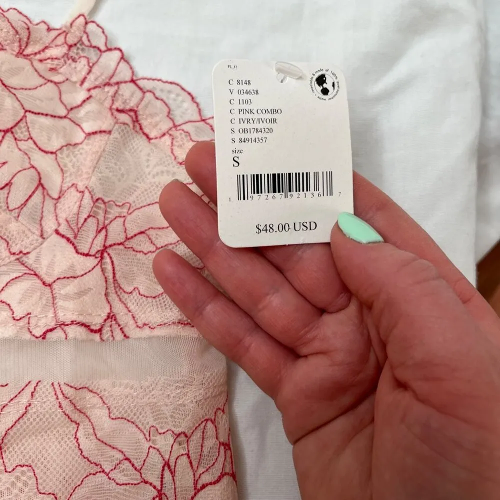 Free People Imtimately Sheer Floral Embroidered Pink Combo Lace Bralette Cami s - Image 3