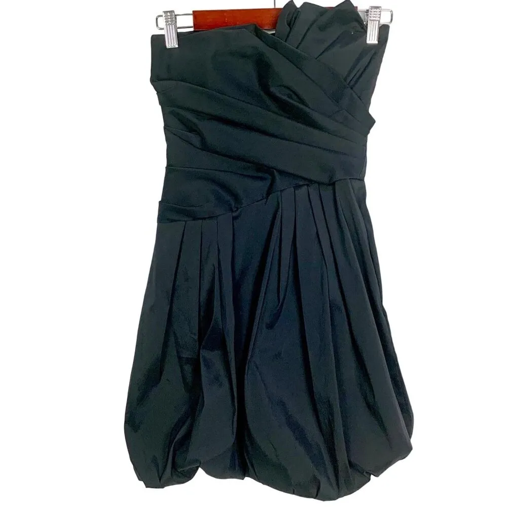 Betsy & Adam Taffeta Strapless Pleated 6 Mini Cocktail Dress Bubble Hem Black - Image 2
