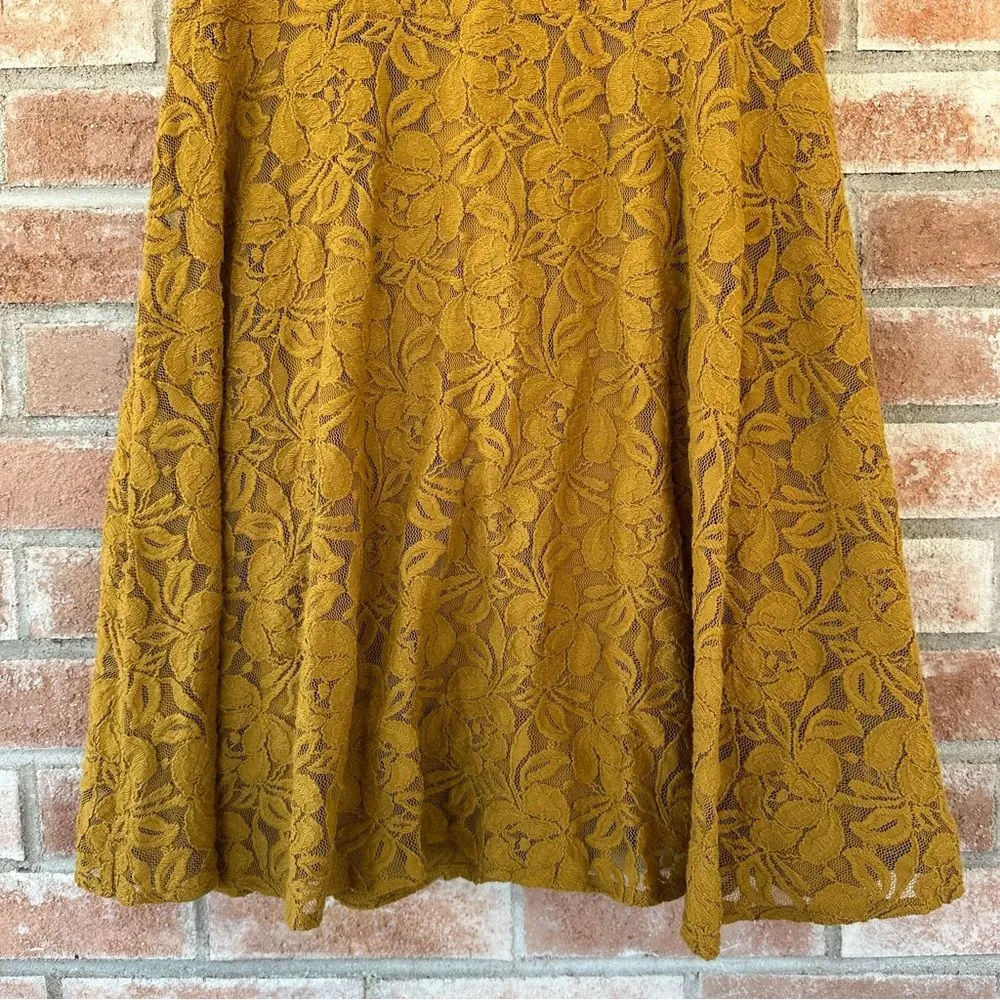 Free People Miles of Lace Mustard Yellow Dress Women’s Small Boho - Image 5