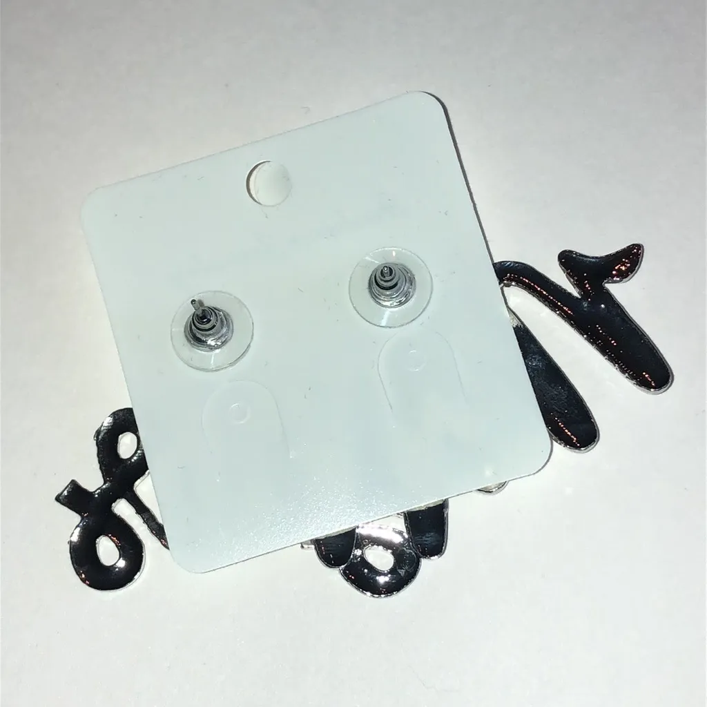 Silver Tone Boho Wedding Marriage 'Mrs' Earrings - Image 4