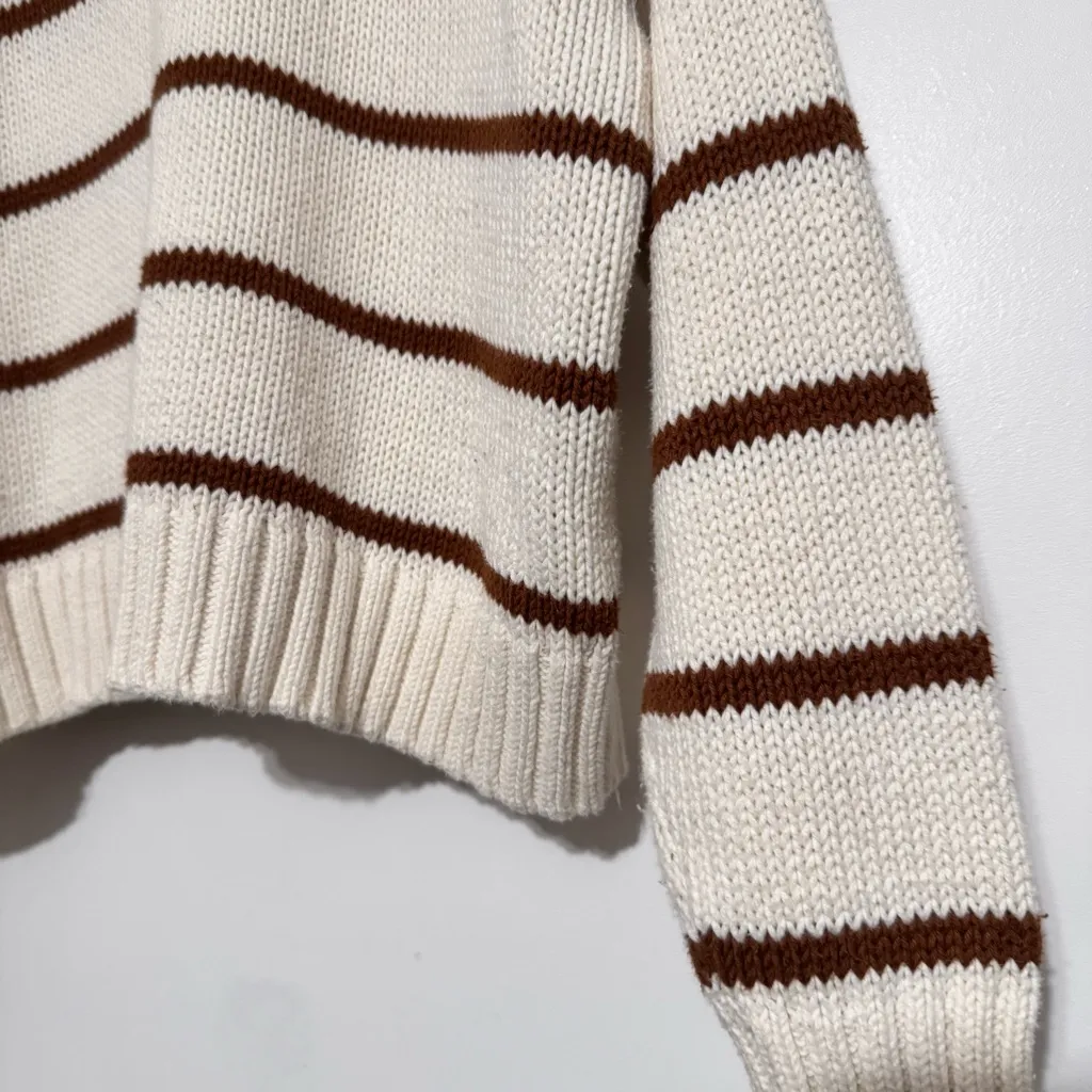 Jenni Kayne Small Chloe Crewneck Cotton Stripe Sweater White Copper Stripe - Image 5