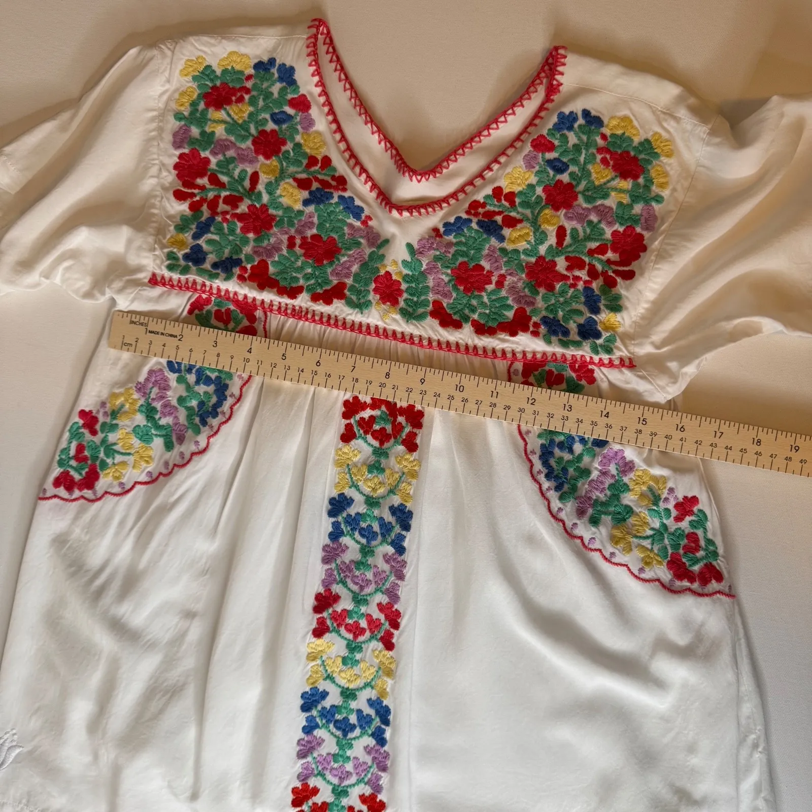 J Marie Embroidered Peasant Top‎ Sz XS Floral Colorful Bohemian Blouse Flowy White - Image 9