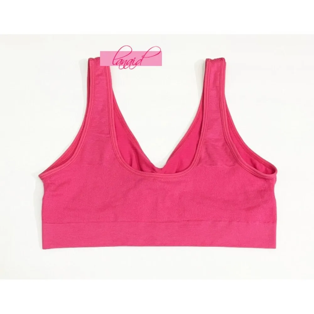 NEW Rhonda Shear Seamless Ahh Bra Pink Comfort Ruched Stretchy Cropped Bralette - Image 5