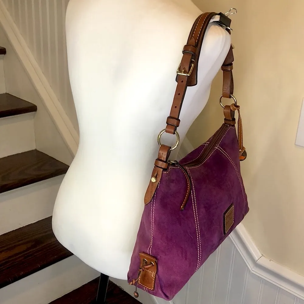 DOONEY BURKE Purple Suede Brown Leather Hobo Shoulder Bag w Dooney Duck HangTag - Image 14