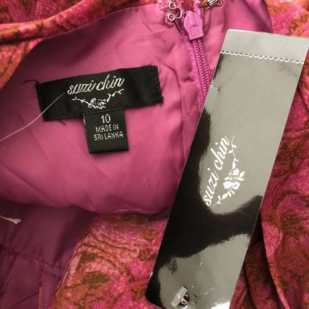 Suzi Chin Maxi Dress Halter Sleeveless Floral Paisley Pink Beige 10 - Image 3