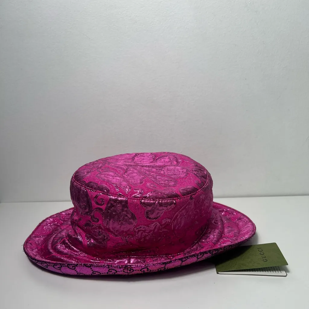 Gucci GG Monogram Jacquard Logo Lame Metallic Floral Reversible Bucket Hat - Image 8