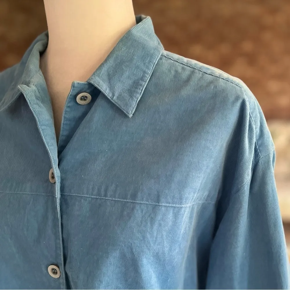 Worth Top Blue Corduroy Women’s Button Up Shirt 14 Work Job Casual - Image 3
