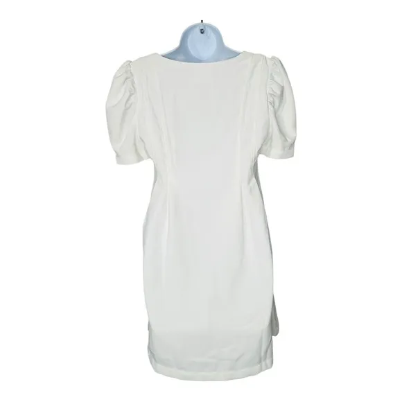 Line and Dot Day Break Puff Sleeve White Mini Dress Tie Front Size Small NWT - Image 4