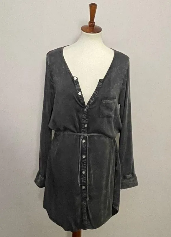 Chaser Shirtdress Tunic Heirloom Henley Belted Roll Tab Sleeves Distressed Grey - Image 2