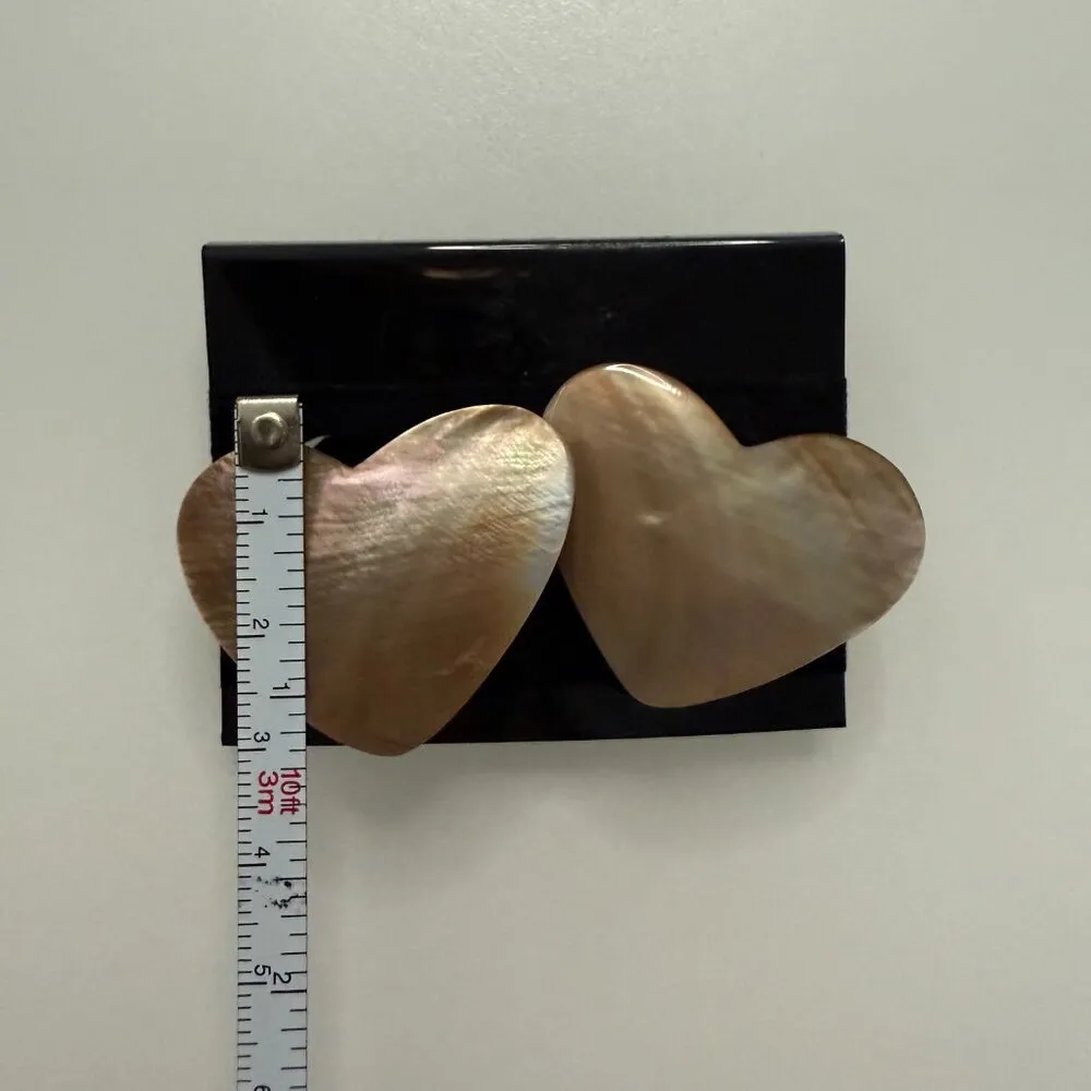 Mother of Pearl Heart Statement Clip On Earrings Pink - Image 2