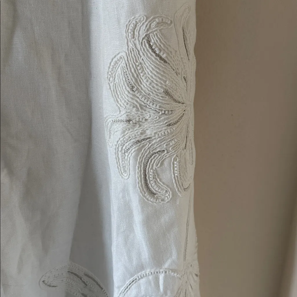 REISS Elise Linen Floral-Embroidered Midi Dress in Ivory, Size 4 US, $455 - Image 9