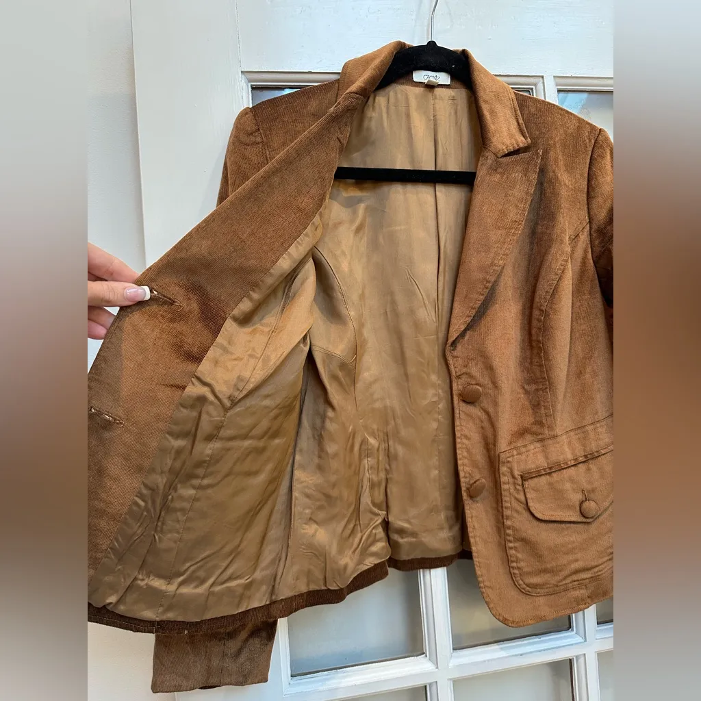 Vintage Cache Y2K Brown Silky Corduroy Women's Blazer Jacket Size 4 Chic Career - Image 4