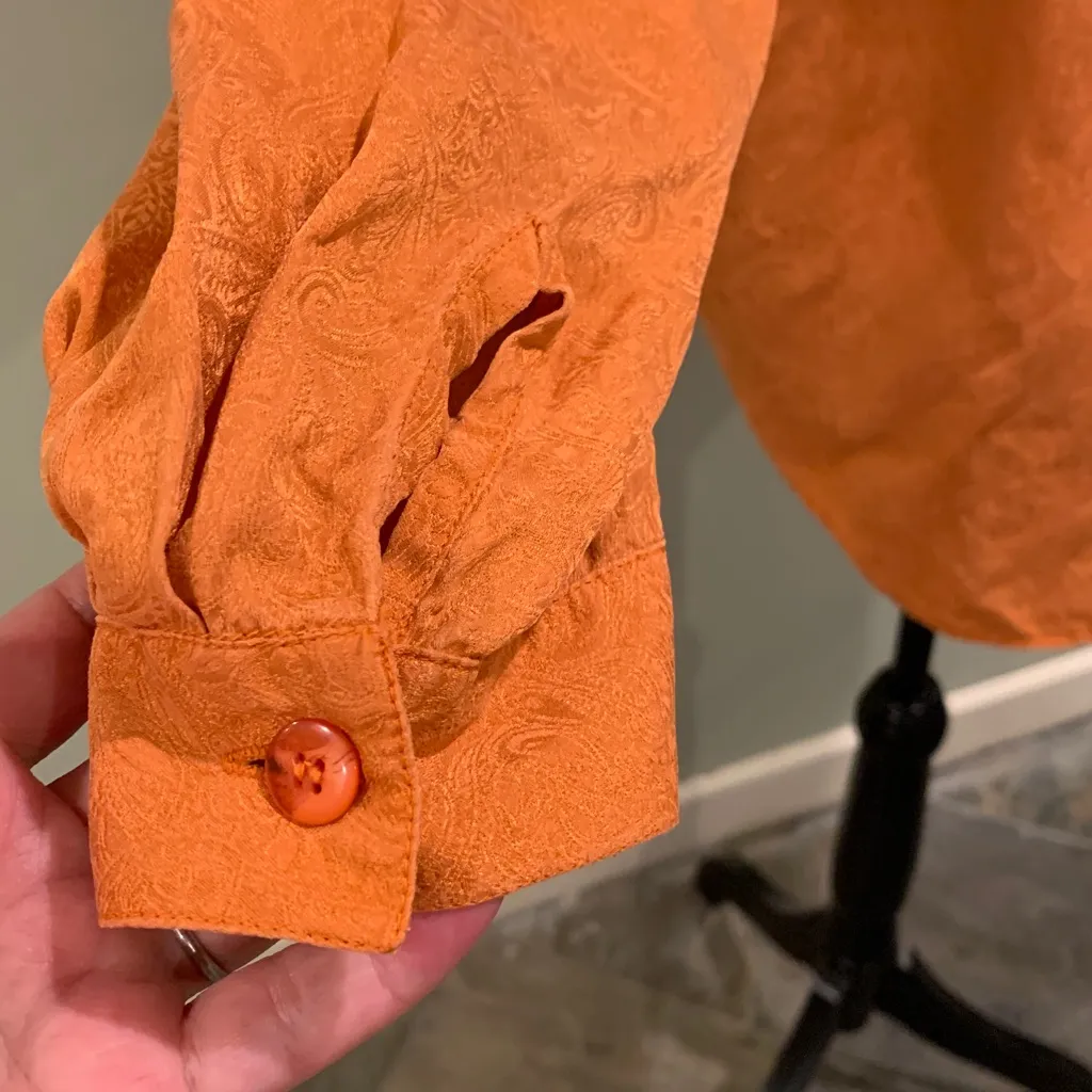 Vintage Marni West Silk Women’s Medium Orange Paisley Button - Image 9