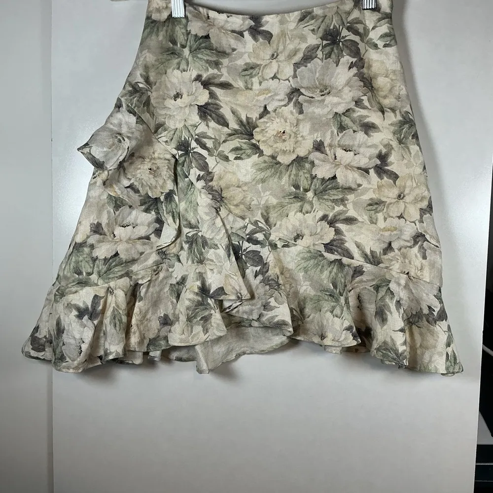 Zimmermann Asymmetrical Floral Skirt in Cream and Green A0449 - Image 2