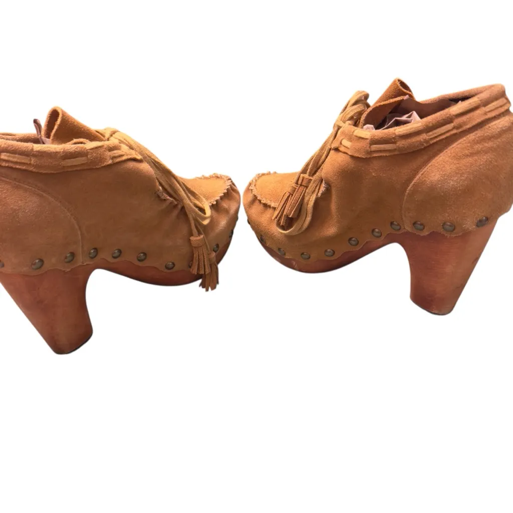 FLOGG Tan Suede Fringe Moccasin Boots Women’s Size 10 Western Boho with FLAW GUC - Image 9
