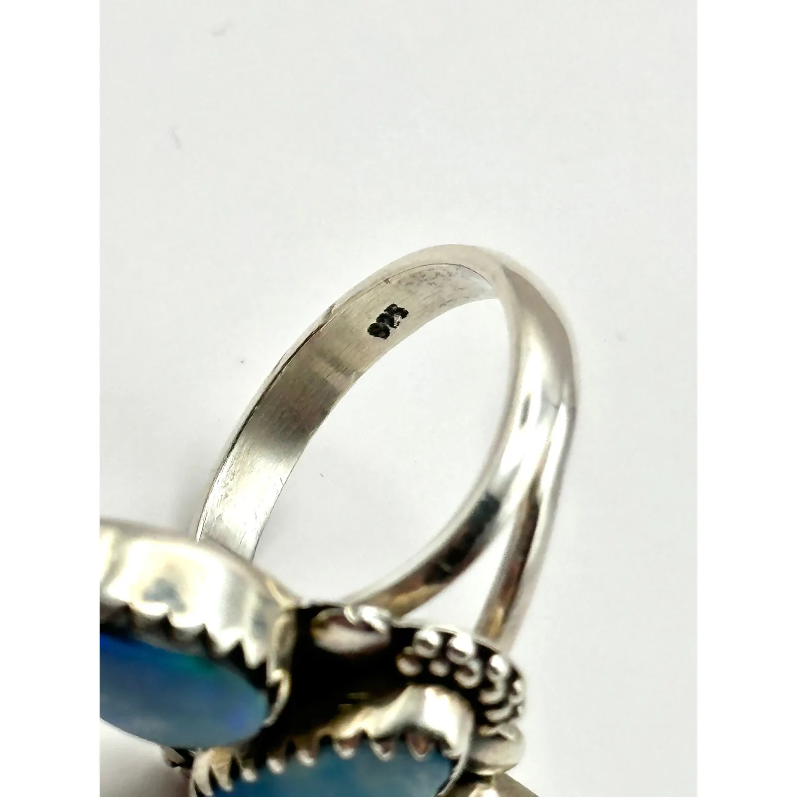 Australian Opal 3 Stone Sterling Silver Handmade Ring Size 8 - Image 11