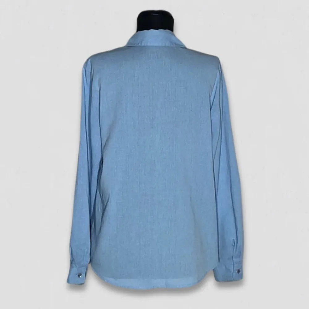 Vintage 90s Cascade Blues Christmas Patchwork Shirt Blue Medium - Image 2