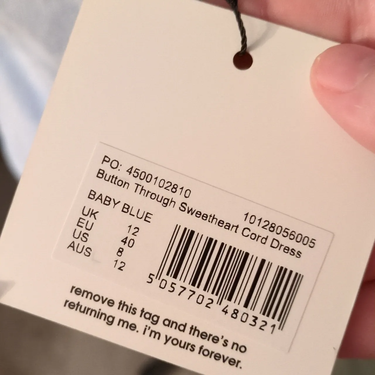 Misguided Baby Blue Button Through Sweetheart Cord Dress Size 8 - Image 6