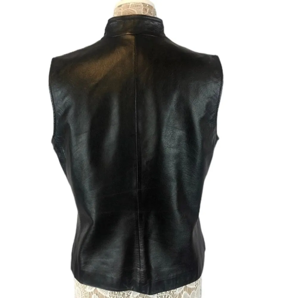 Vintage Mixit lambskin black leather lined V neck vest, zipper closing size 12T - Image 8