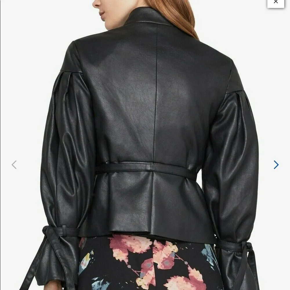 NWT BCBGMAXAZRIA FAUX-LEATHER PLEATED SLEEVE STRETCH JACKET - Image 3