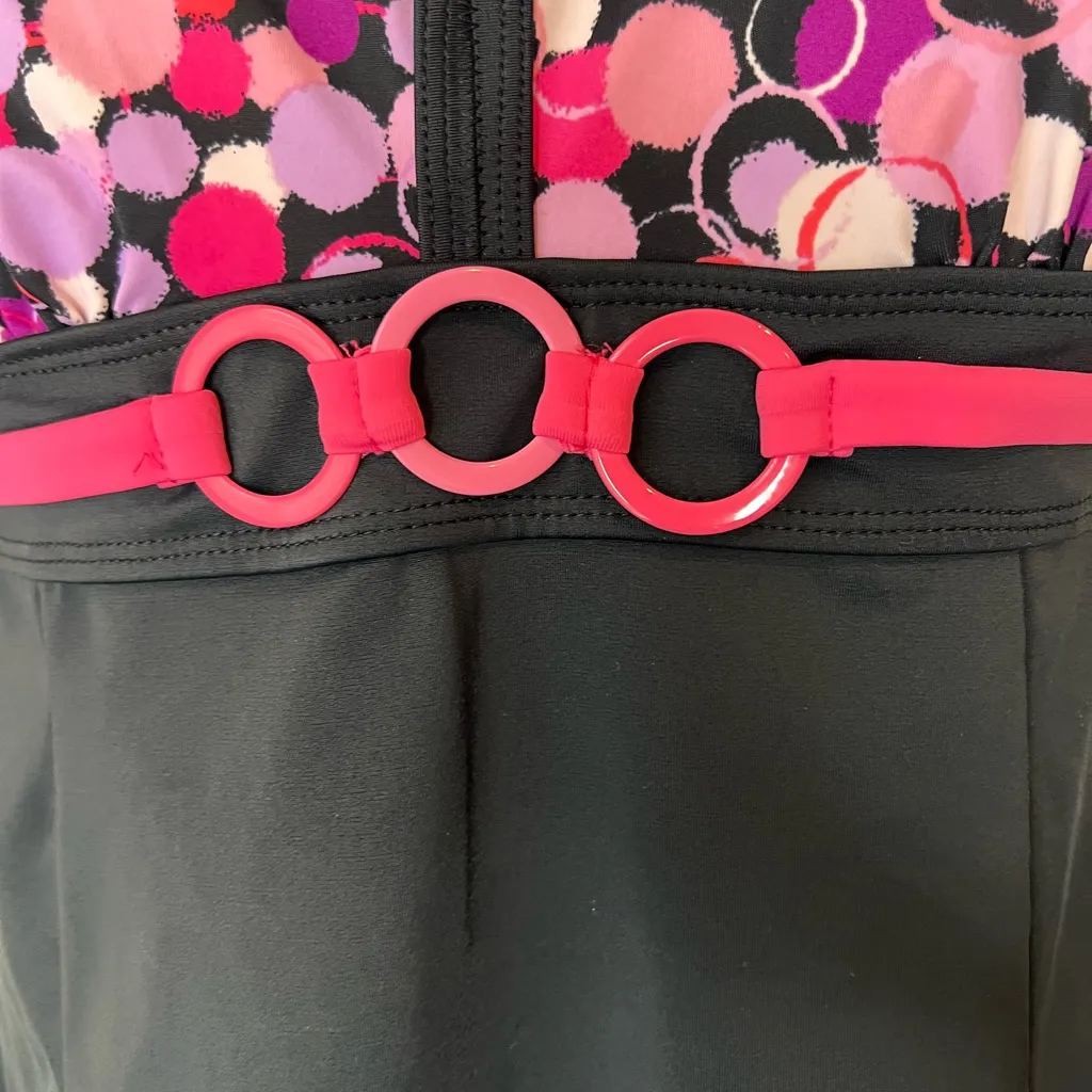 Swim 365 Women's 14W Pink Polka‎ Dot Adjustable Straps Black Skirted Swimdress - Image 4