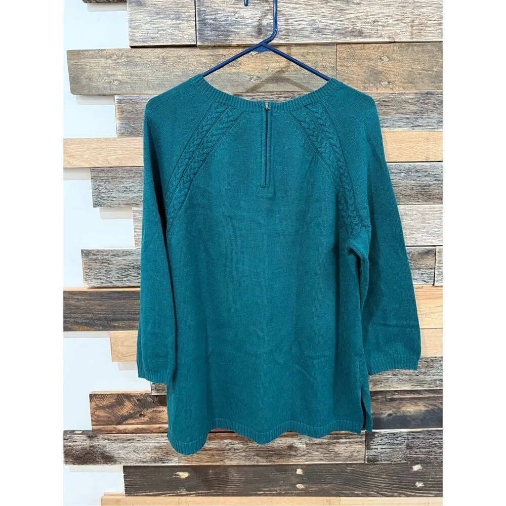 Talbots NWOT Sweater Green Cotton Blend Pullover 3/4 Sleeve Back Zip Womens L - Image 2