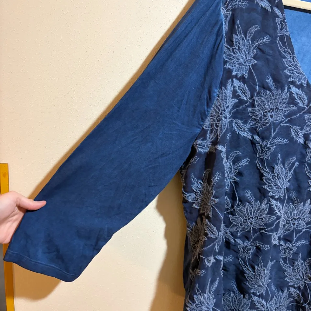 Soft Surroundings 3X Kimbra Embroidered Floral Blue Lace V Neck Roll Tab Top - Image 4