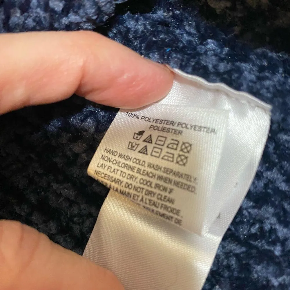 Lucky Brand Navy Blue Chenille Cowlneck Sweater Side Slits Sz XS XC - Image 10