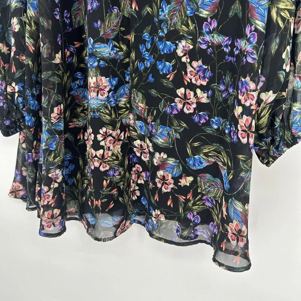 Donna Michelle Tunic Mini Dress Black Floral Flowy Size XS - Image 8