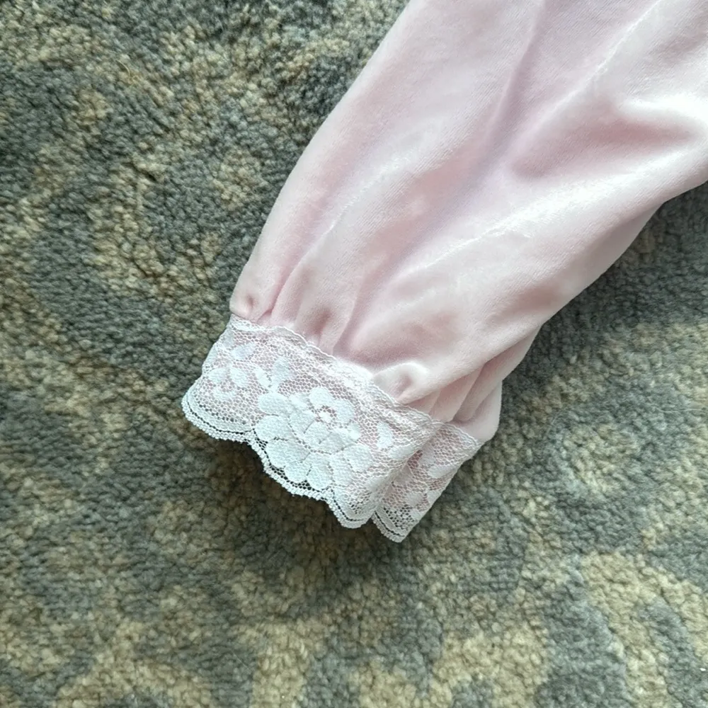 Vintage The Lori Look Half Zip Full Length Lace House Coat Robe Pink Small - Image 3