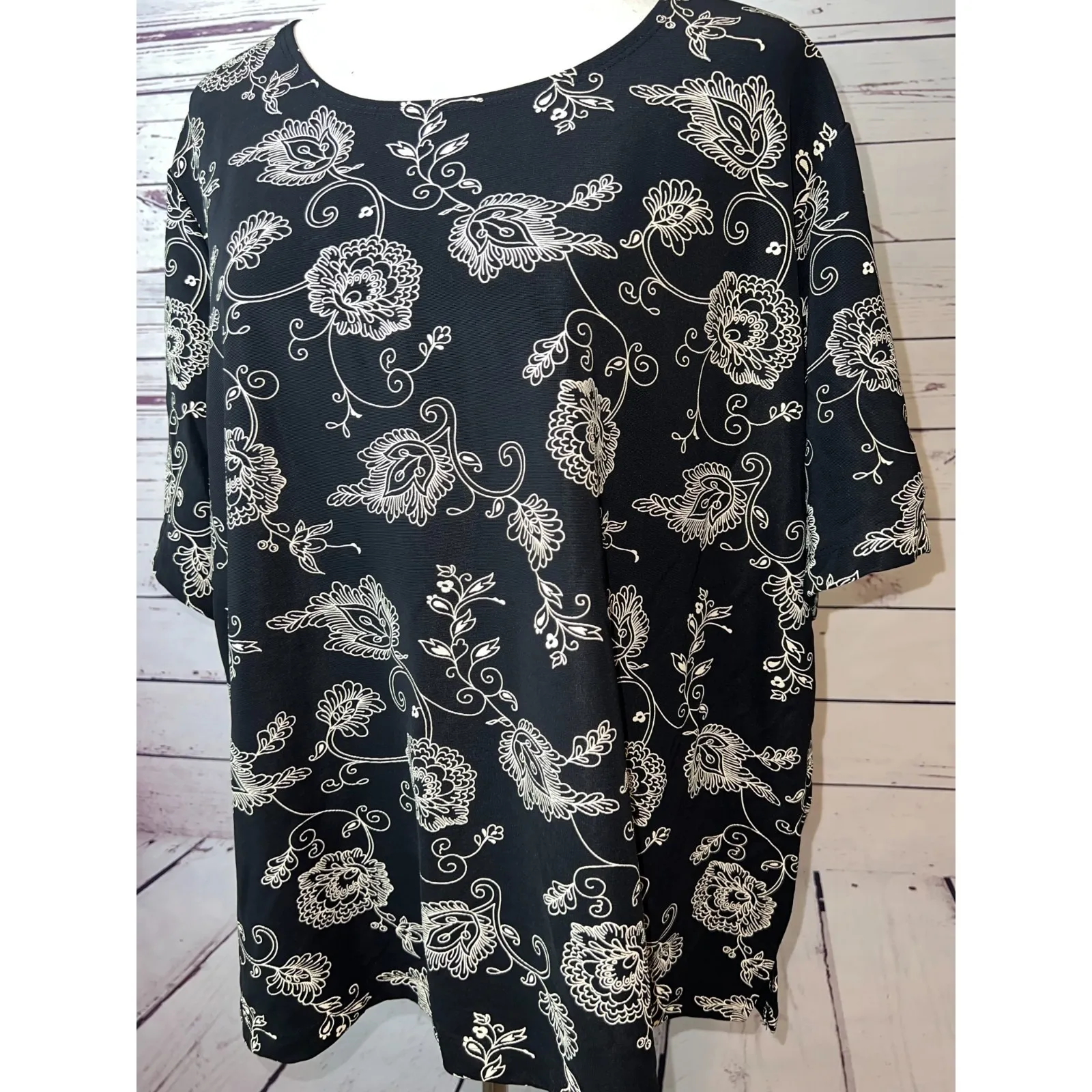 Susan Graver Style Blouse Plus size 3X 3XL Tunic Top Asian Black Shirt Nylon QVC - Image 7