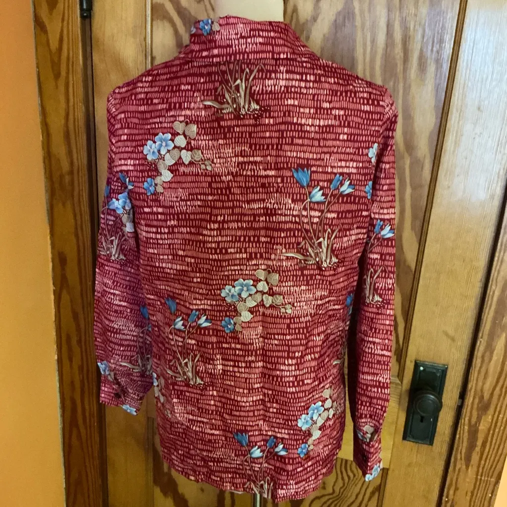 Vintage 70s red floral disco top Size M - Image 10