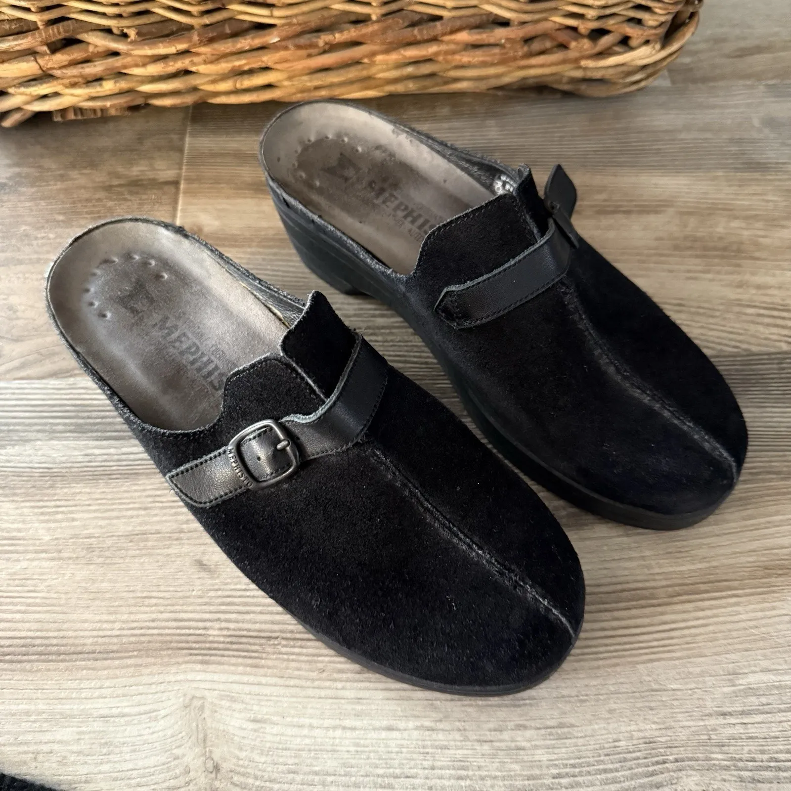 Mephisto Black Suede Leather Clog Mule Sandals Women’s EU 39 (Fits Like 7.5) - Image 2