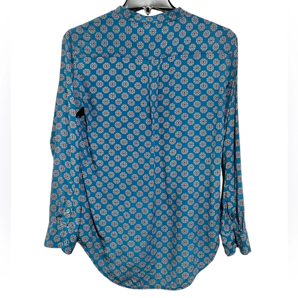 EQUIPMENT BLUE-GREEN PRINT BUTTON DOWN LONG SLEEVE ESSENTIAL SILK BLOUSE SHIRT - Image 2