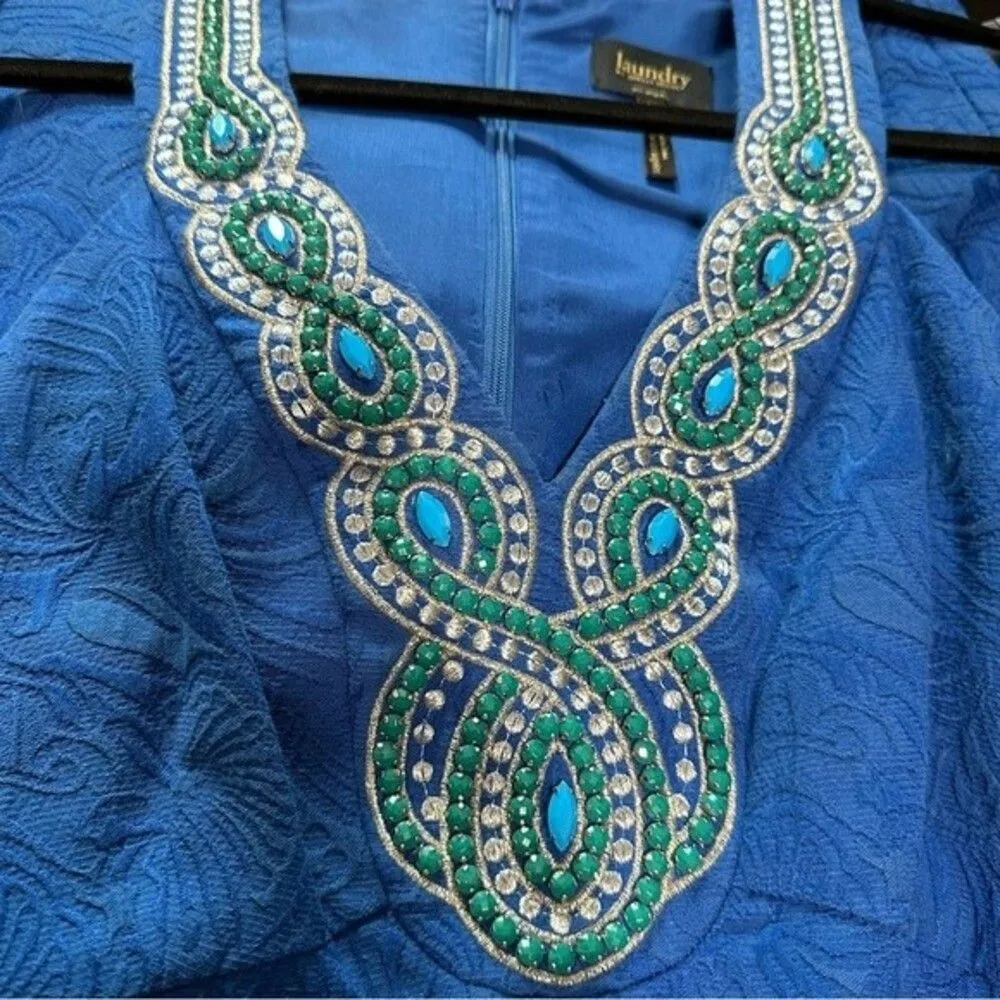 𝅺Laundry By Shelli Segal Jacquard Jewel Embellished Sheath Dress Sz 10 - Image 4