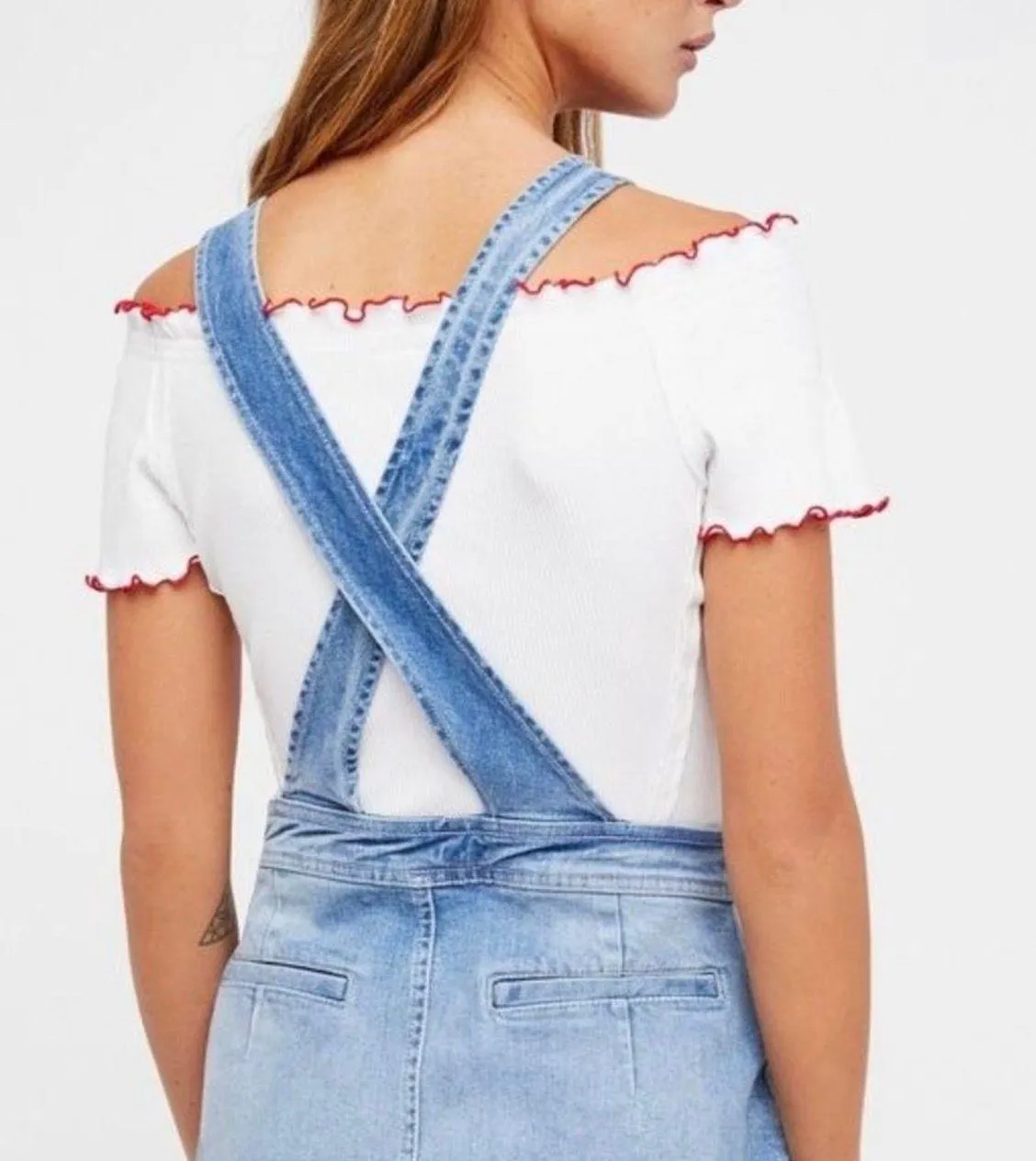 Old School Love Jumper Denim Overalls Jean Dress - Image 3