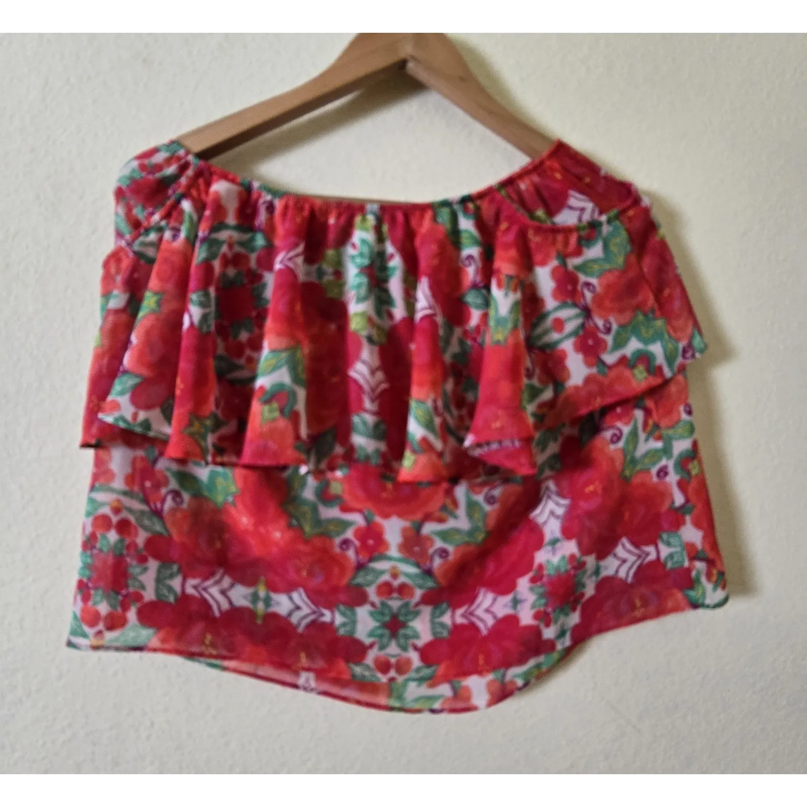 Show Me Your Mumu Casita Off the‎ Shoulder Floral Size Small Red Green - Image 3
